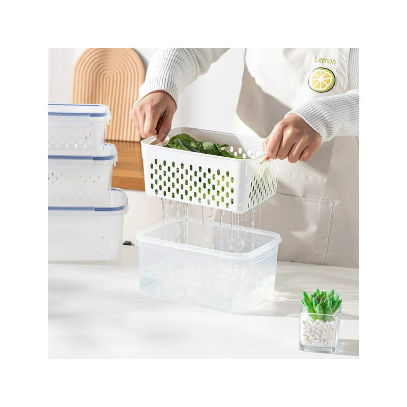 X3 Contenedor Hermético Frutas Verduras Frescas Con Colador