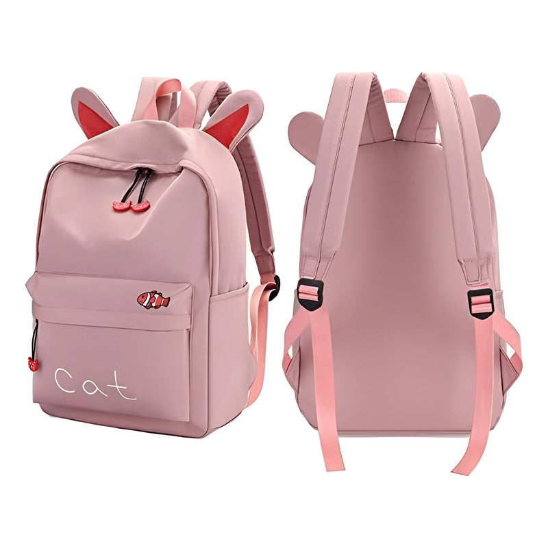 Mochila Con Orejita Gato Bolso Escolar Kawai Juvenil Cat R&c