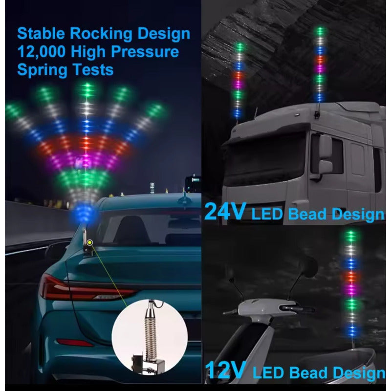 Antena Tipo Látigo Con Luz Rgb Luz Led 60cm 12-24v