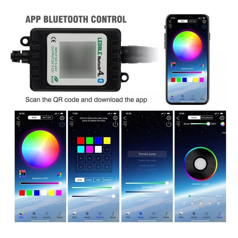 Kit X4 Luz De Chasis Rgb Exterior App Bluetooth Tuning 120cm