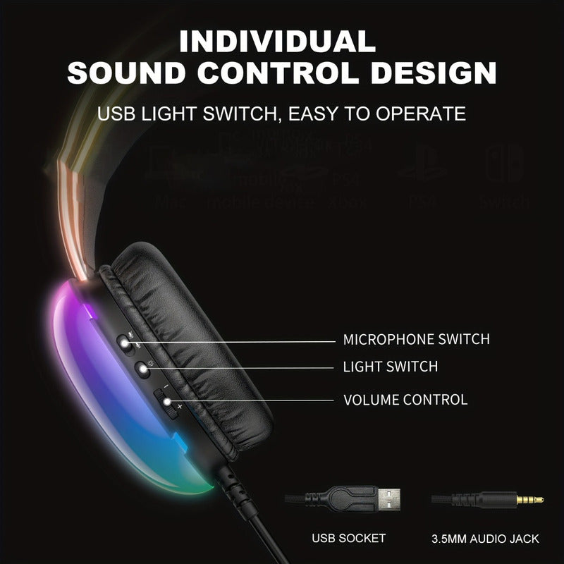 Audifonos Gamer Onikuma X25 Micrófono Cable Adaptador Y Rgb Negro