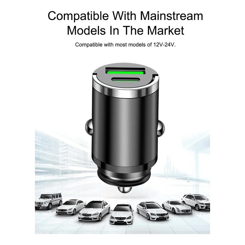 Cargador Auto Invisible Carga Rápida 100w Tipoc Y Usb 12-24v