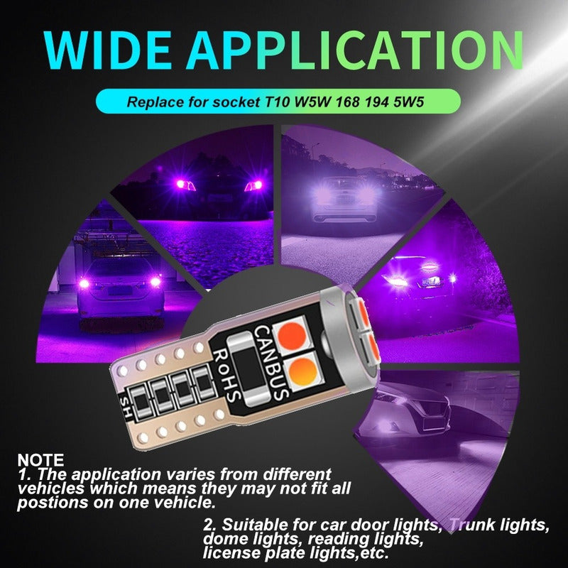 X2 Ampolleta T10 Luz Rosa W5w 6 Led Cola Pescado 12v Canbus
