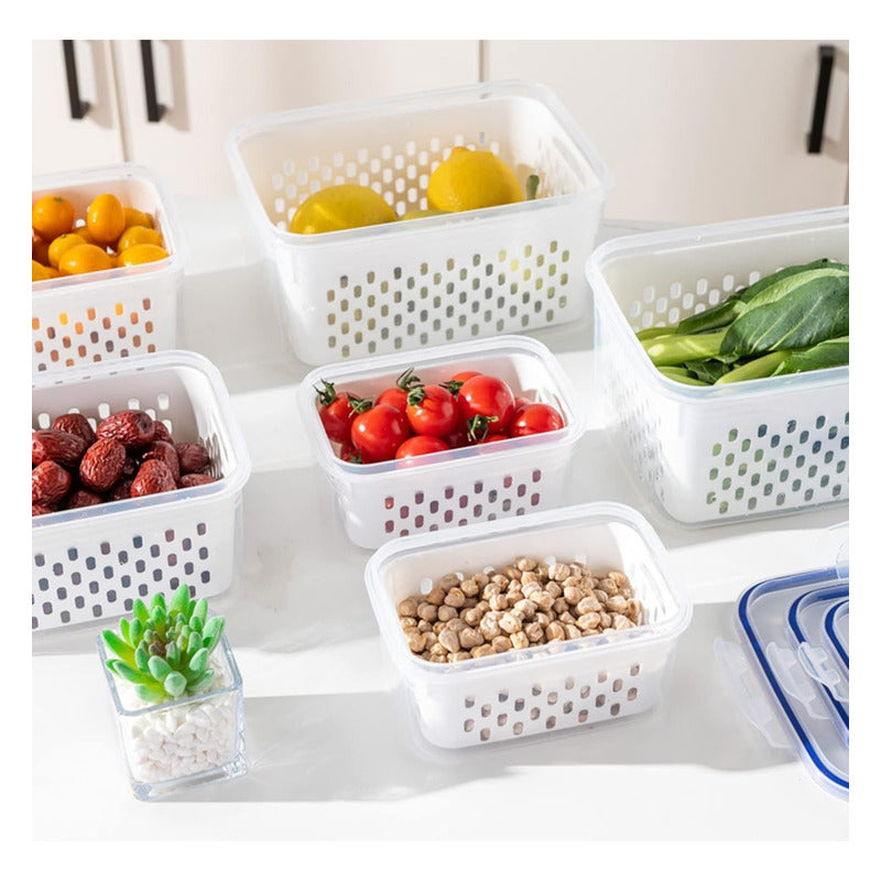 X3 Contenedor Hermético Frutas Verduras Frescas Con Colador