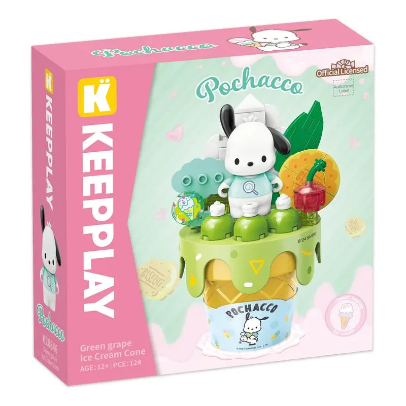 Set Bloques De Construcción Keeppley Hello Kitty Y Amigos 124 Pochacco Green Grape Ice Cream Cone 9060