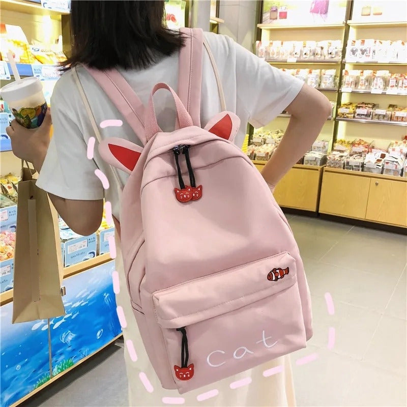Mochila Con Orejita Gato Bolso Escolar Kawai Juvenil Cat R&c