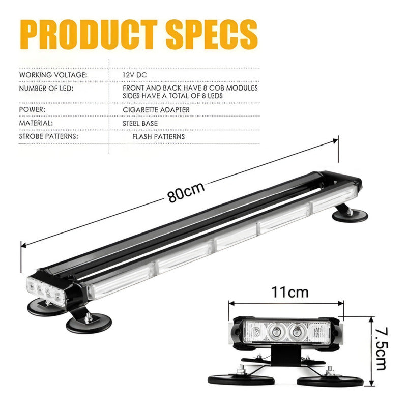 Baliza Led De Techo Destellante Ámbar 80cm Auto 12v Con Imán
