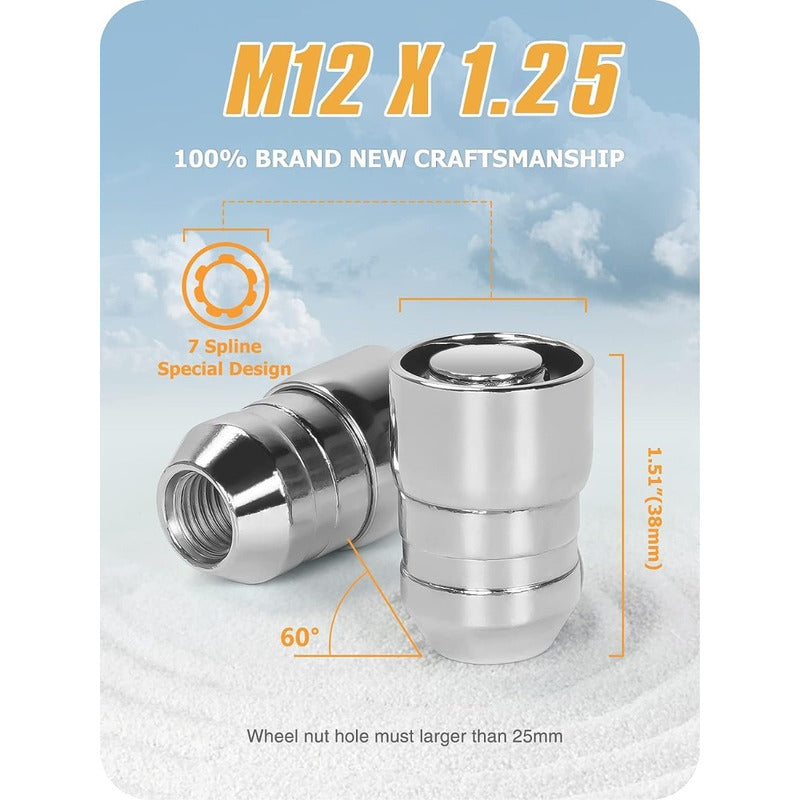 X4 Tuerca Seguridad Cabezal Giratorio +2 Llave M12x1.5/1.25