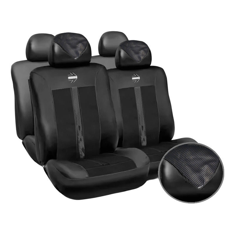 Set Cubre Asiento Momo 10pcs Eco Cuero Y Gamuza Premiun Auto