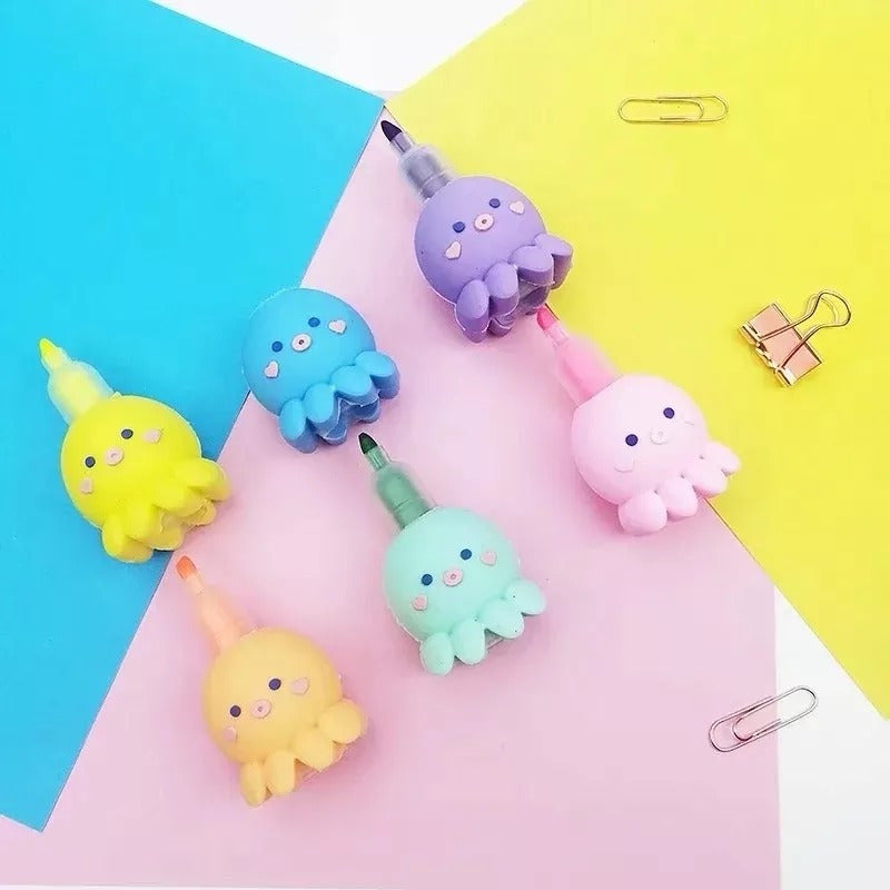 Pack 5 En 1 Destacadores De Pulpo Kawaii Resaltadores Cute