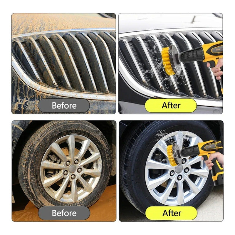 Kit Lavado De Auto 4 Cepillos Cn Broca Para Taladro Limpieza