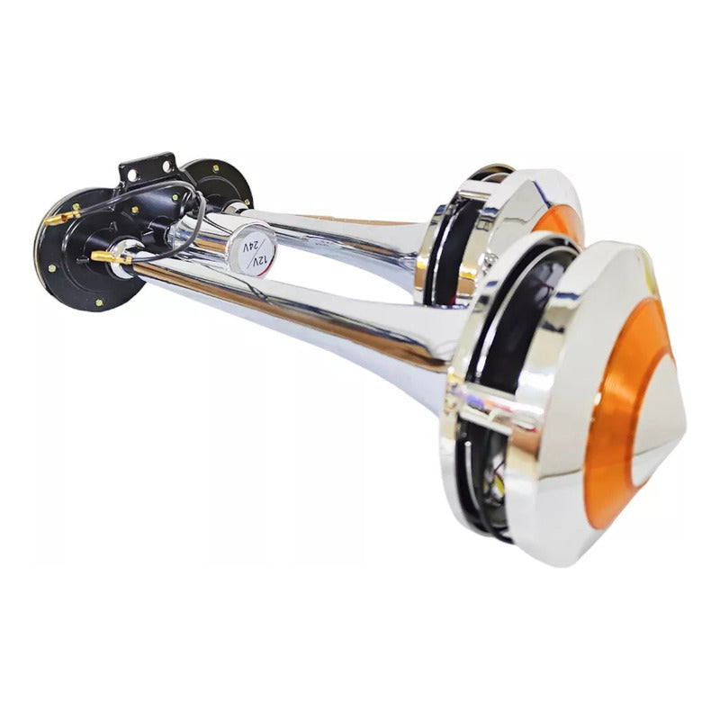 Bocina De Aire Electrica Doble Trompeta Con Luz Ámbar 12-24v