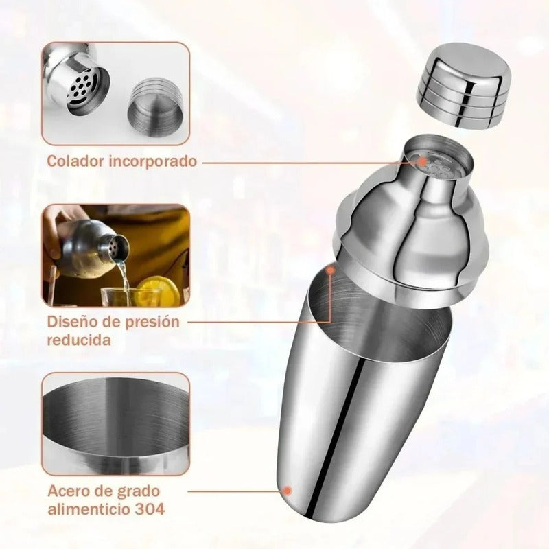 Coctelera 3 Piezas Con Filtro 550ml Acero Inoxidable Shaker