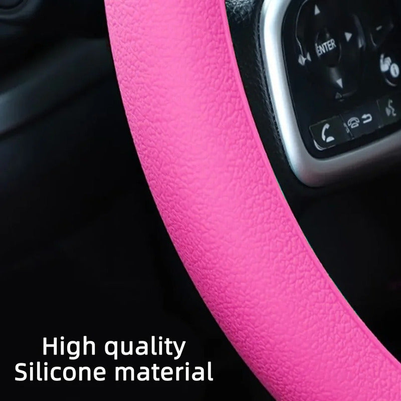 Kit Silicón Cubre Volante Pomo Y Freno De Mano Lavable Rosa