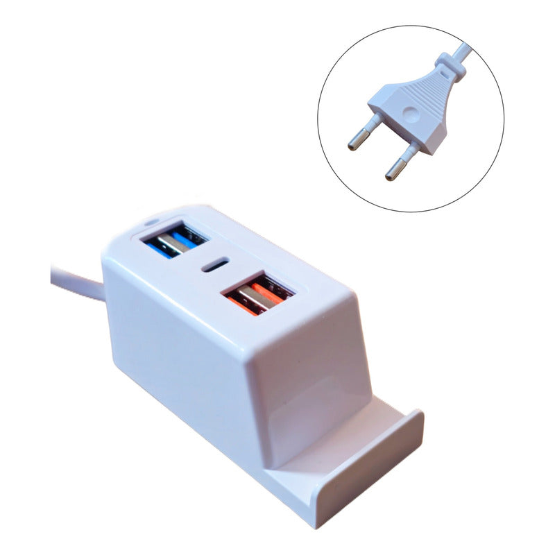 Hub Usb Alargador Enchufe 220v 4 Puertos Usb 1 Tipo C 3.1a