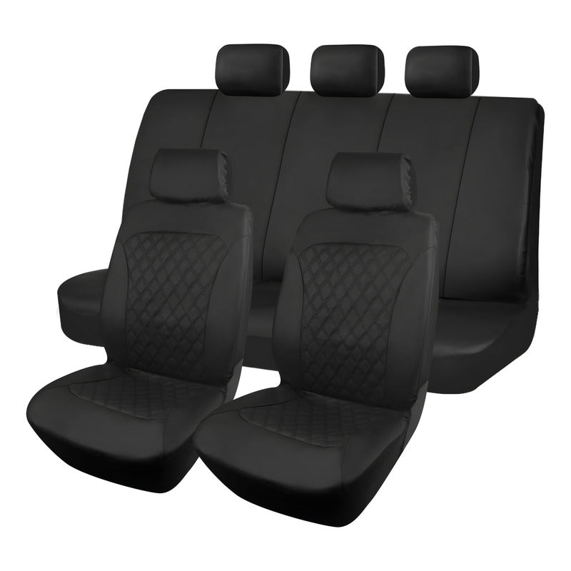 Set Fundas Cubre Asiento Eco Cuero 9pcs Negro Diseño R&c