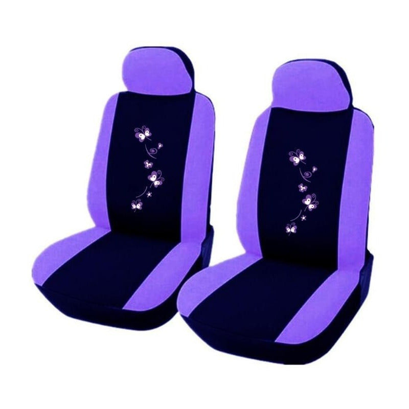 Funda Cubre Asiento Negro Flores Bordada 8pcs Auto Universal