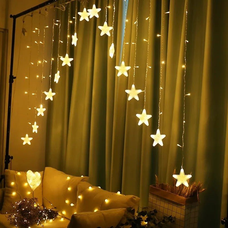 Guirnalda Led Estrellas Luz Cálida Cortina Led Decoración