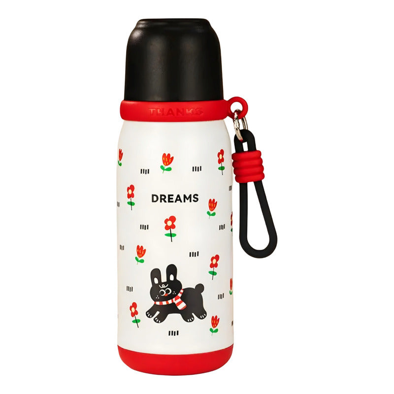 Termo 500ml Inoxidable Kawai Animales + Taza Botella Térmica