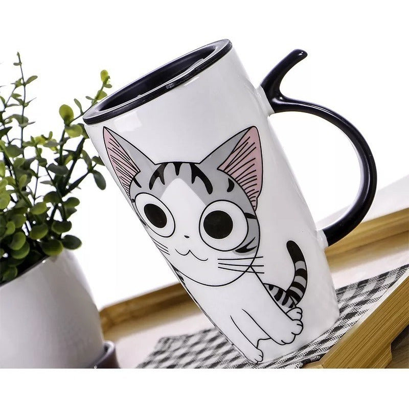 Taza De Gato Mug Con Tapa Con Boquilla Tazón Gato Chi/ Ryc