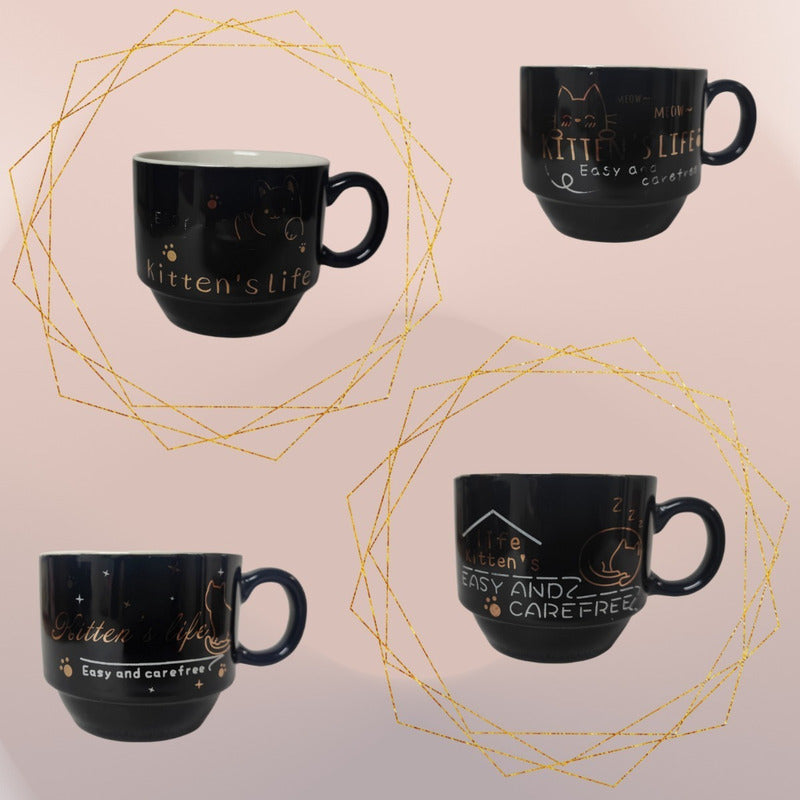 Set 4 Tazas Kawai Apilables 6cm + Soporte Mug Gato Chi /r&c