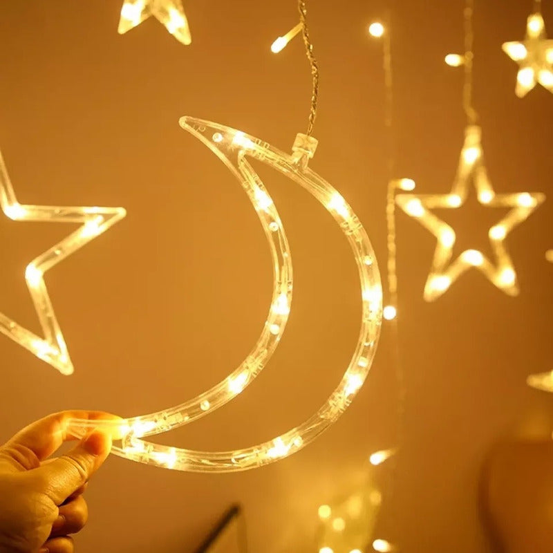 Guirnalda Led Lunas Estrellas Luz Cálida Navidad Decoración