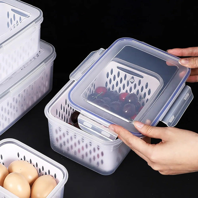 X3 Contenedor Hermético Frutas Verduras Frescas Con Colador