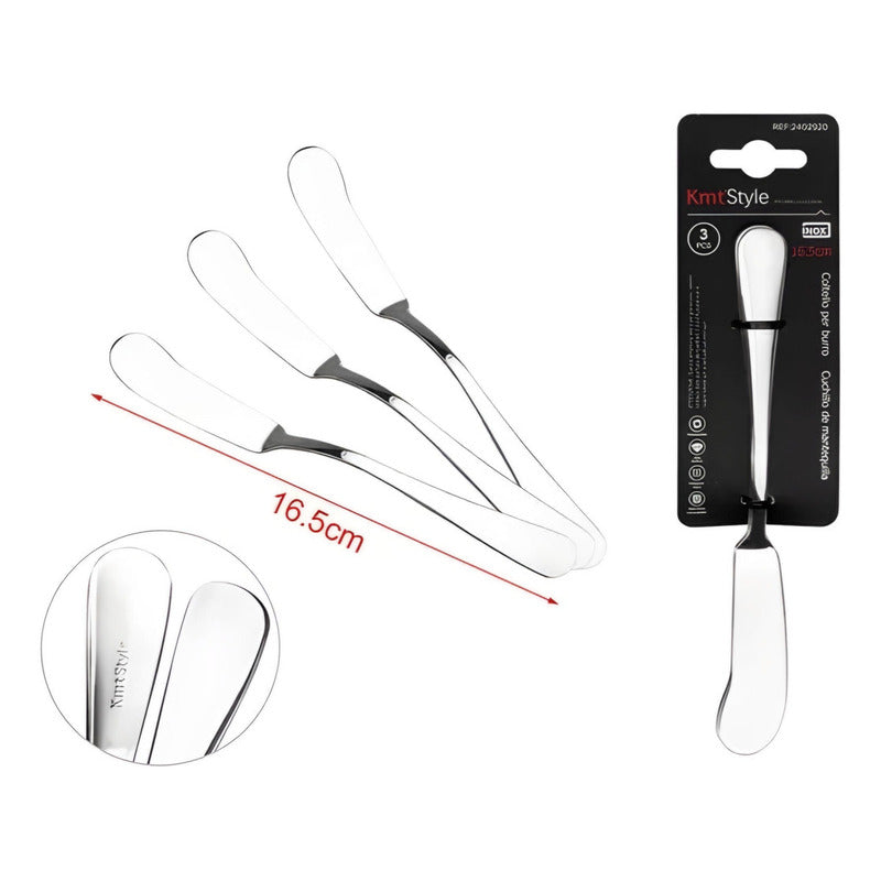 3 Cuchillo Para Mantequilla Mermelada Queso Acero Inoxidable Color Plateado