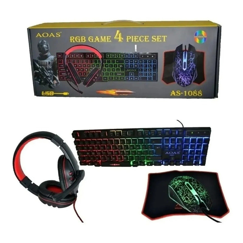 Kit Gamer 4en1 Teclado + Mouse + Mouse-pad + Audifnos Aoas / Teclado Negro