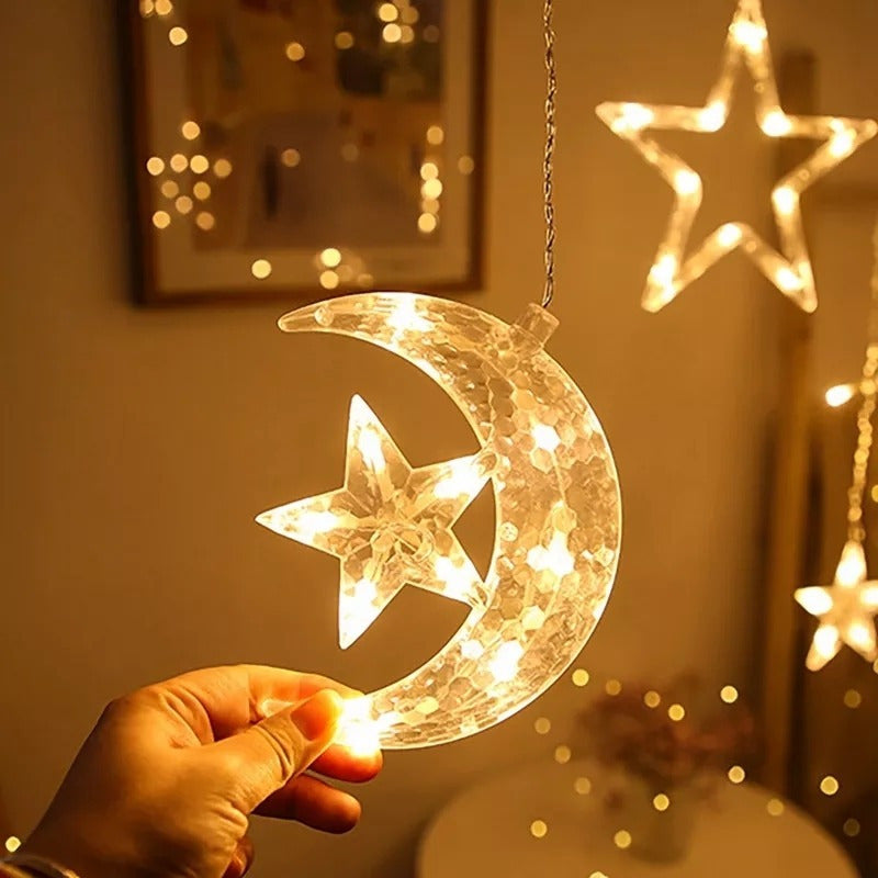 Guirnalda Led Luna Con Estrella Luz Cálida Navidad Decora
