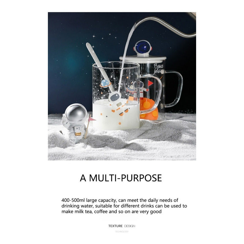 Taza De Vidrio De Astronauta Con Tapa Y Cuchara Cerámica R&c