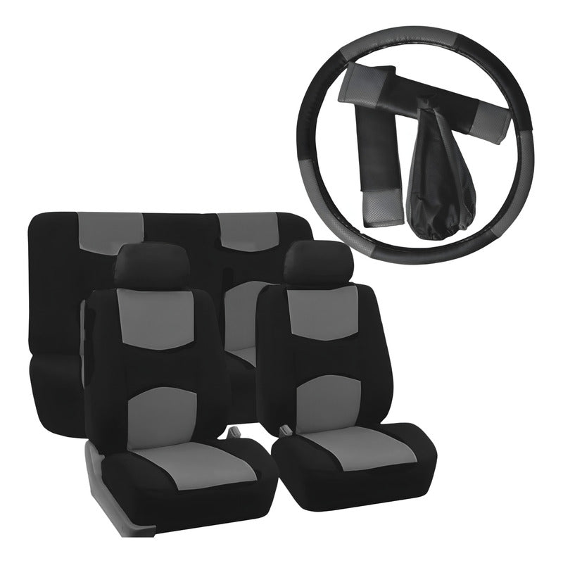 Set 12pcs Cubre Asiento Ecocuero Volante Cinturón Palanca
