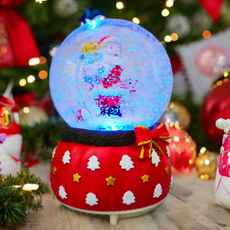 Bola De Nieve Esfera De Cristal Navidad Luz Y Música Decora