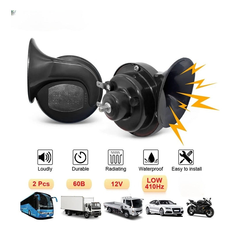 Kit Bocina Caracol Doble Auto Camioneta Moto 12v /r&c