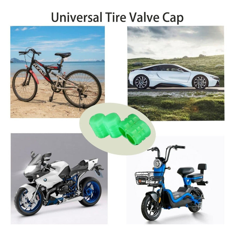 Set X4 Tapa Válvula Flúor Auto Moto Bici Universal Luminosa