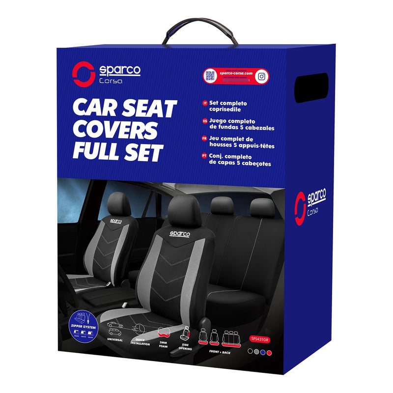 Set Fundas Cubre Asiento Sparco 9pcs Negro 431 Tela /r&c
