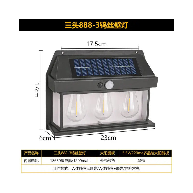 Lámpara Solar Luz Blanca Aplique D Pared 3 Ampolleta Vintage