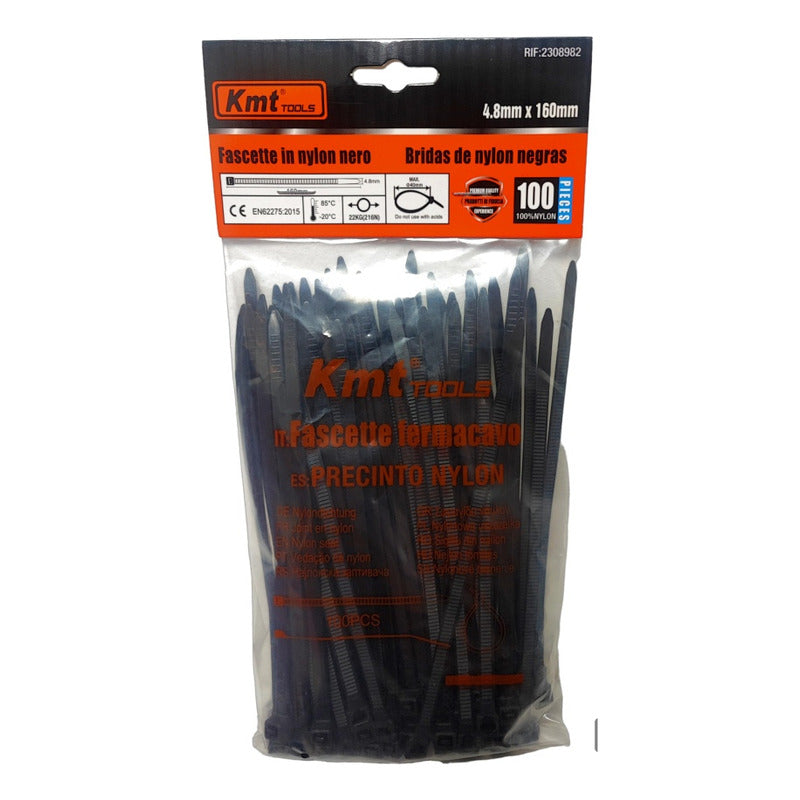 X100pcs Amarras Plásticas 4.8x160mm Multiuso Bridas Nylon Color Negro