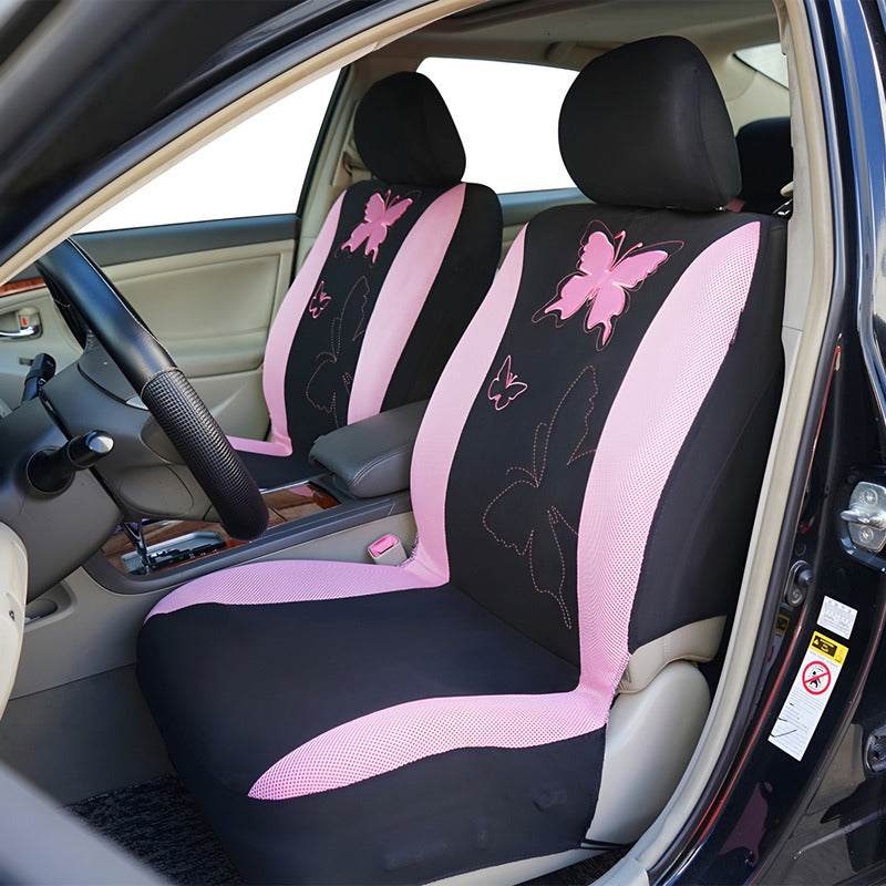 Set Funda Cubre Asiento Auto Negro Rosa Malla Transpirable