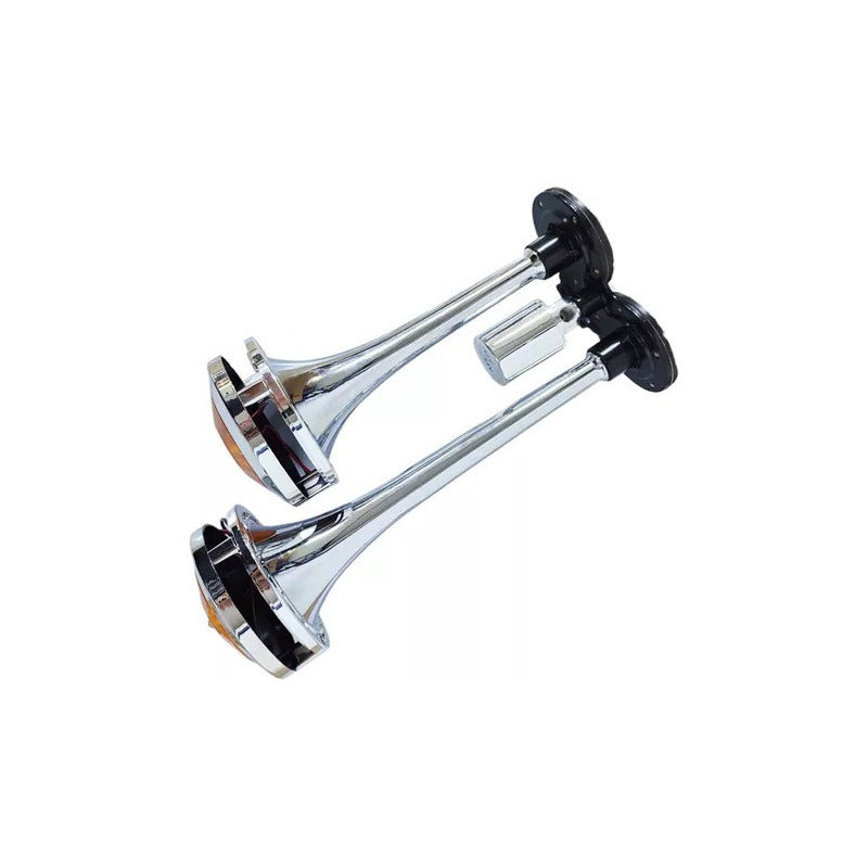 Bocina De Aire Electrica Doble Trompeta Con Luz Ámbar 12-24v