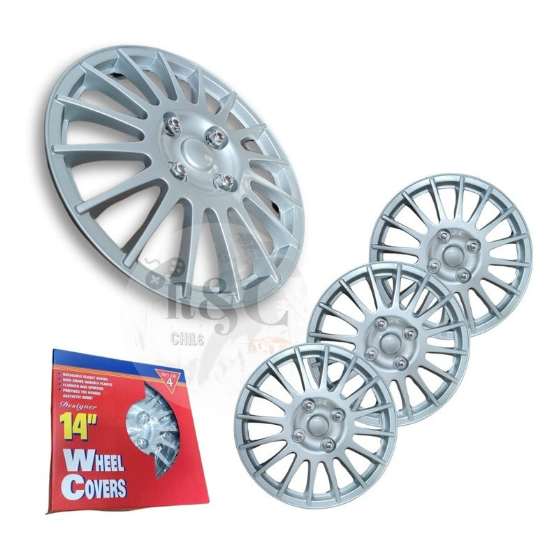 Set Tapa Rueda Aro 14 Cromada Designer X4 Tapas /r&c