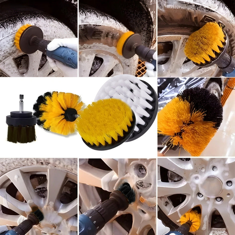 Kit Lavado De Auto 4 Cepillos Cn Broca Para Taladro Limpieza
