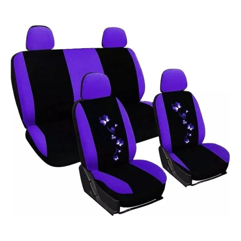 Funda Cubre Asiento Negro-color Mariposa 8pcs Auto Universal
