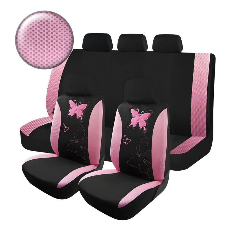 Set Funda Cubre Asiento Auto Negro Rosa Malla Transpirable