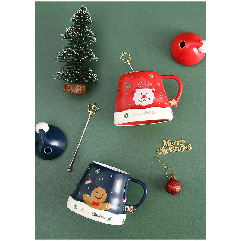 Taza De Navidad, Mug Decorativa Forma Gorro Pascuero +mezcla