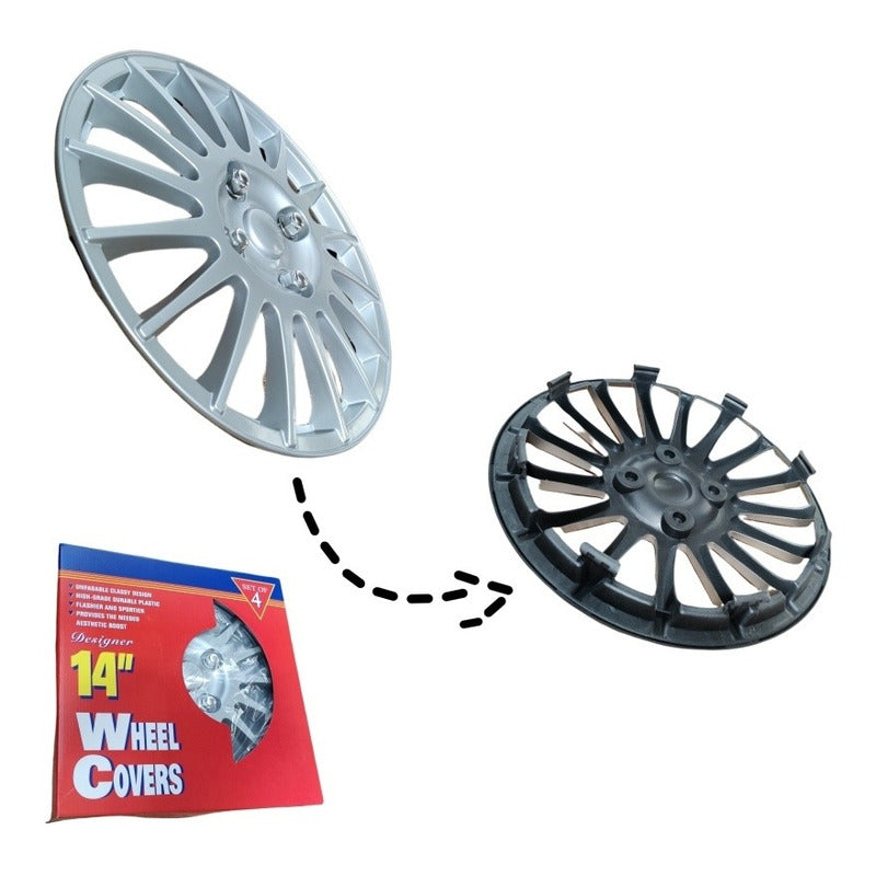 Set Tapa Rueda Aro 14 Cromada Designer X4 Tapas /r&c