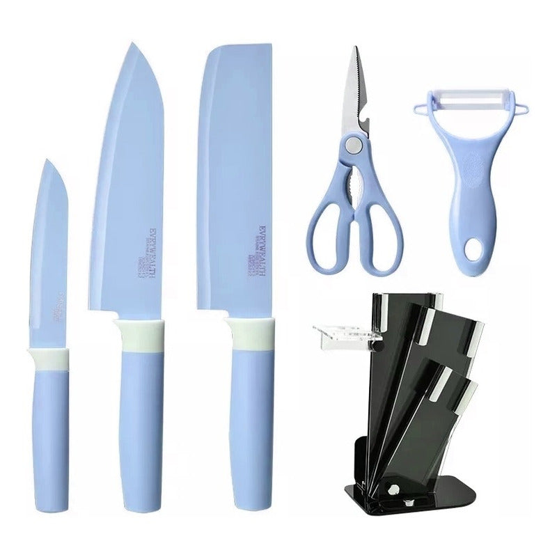 Set De Cuchillos Cocina De Colores 6piezas Pedestal Pelador