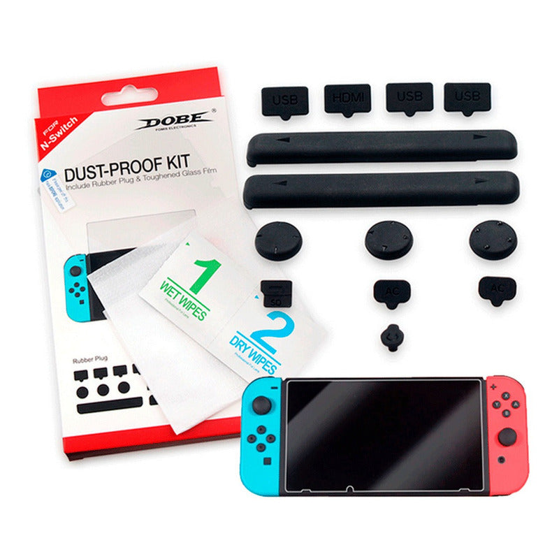 Kit Protector Anti Polvo Nintendo Switch Lámina Mica + Goma