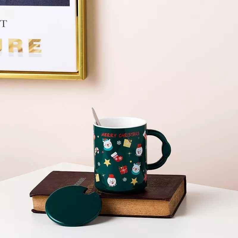 Taza De Navidad Con Tapa Y Cuchara Mug Navideño Decoración