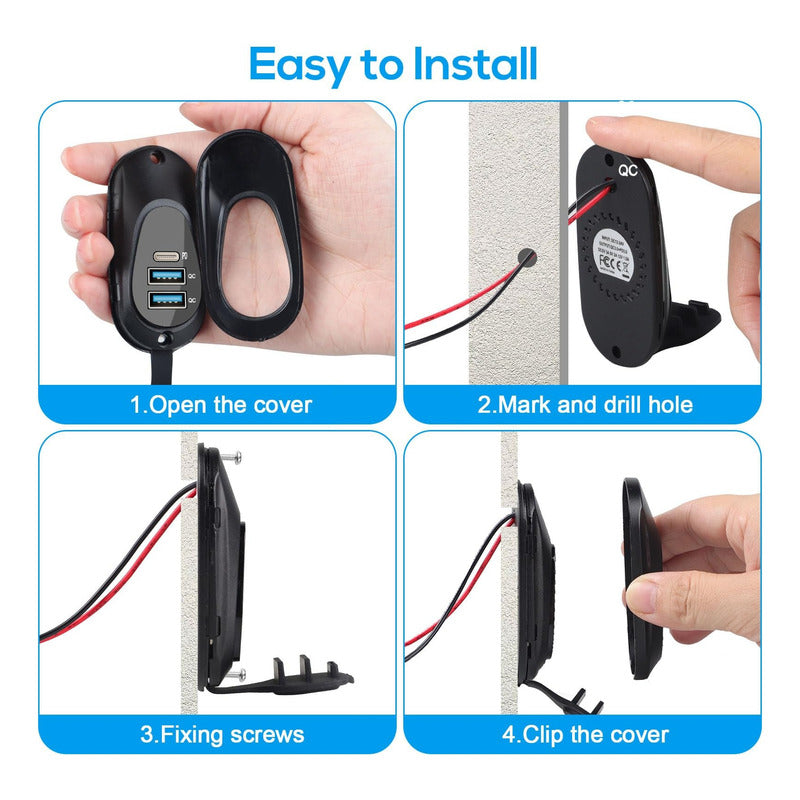 Adaptador Carga Rápida 2 Usb 1 Type C 12-24v Sobrepuesto